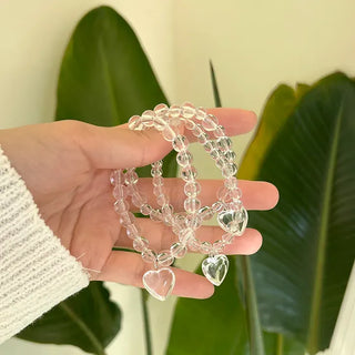 Handmade Clear Transparent Heart Bead Bracelet