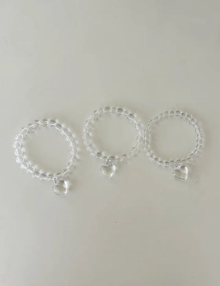 Handmade Clear Transparent Heart Bead Bracelet