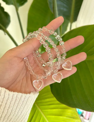 Handmade Clear Transparent Heart Bead Bracelet