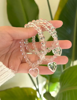 Handmade Clear Transparent Heart Bead Bracelet