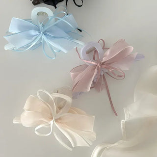 Chiffon double large ribbon hair clip large updo hair clip
