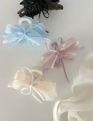 Chiffon double large ribbon hair clip large updo hair clip