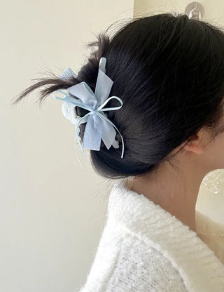 Chiffon double large ribbon hair clip large updo hair clip