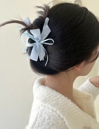 Chiffon double large ribbon hair clip large updo hair clip