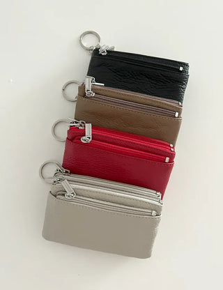 New Three-fold Cowhide Card Wallet Mini Pouch Keyring