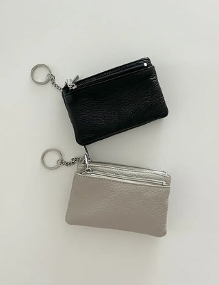 New Three-fold Cowhide Card Wallet Mini Pouch Keyring