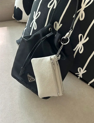 New Three-fold Cowhide Card Wallet Mini Pouch Keyring