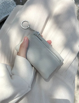 New Three-fold Cowhide Card Wallet Mini Pouch Keyring