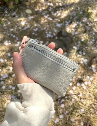New Three-fold Cowhide Card Wallet Mini Pouch Keyring