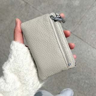 New Three-fold Cowhide Card Wallet Mini Pouch Keyring