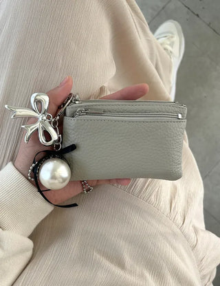New Three-fold Cowhide Card Wallet Mini Pouch Keyring