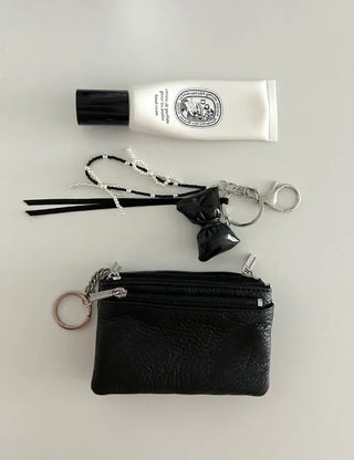 New Three-fold Cowhide Card Wallet Mini Pouch Keyring