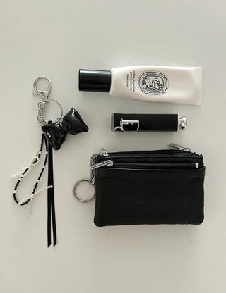 New Three-fold Cowhide Card Wallet Mini Pouch Keyring