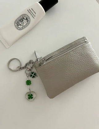 New Three-fold Cowhide Card Wallet Mini Pouch Keyring