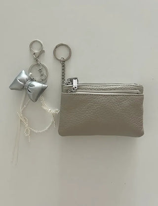 New Three-fold Cowhide Card Wallet Mini Pouch Keyring