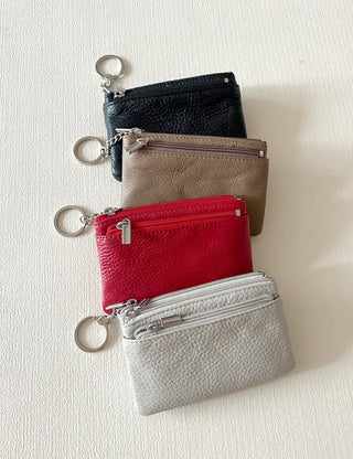 New Three-fold Cowhide Card Wallet Mini Pouch Keyring