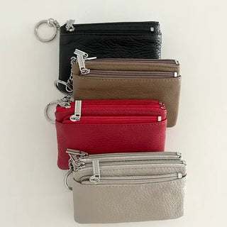 New Three-fold Cowhide Card Wallet Mini Pouch Keyring