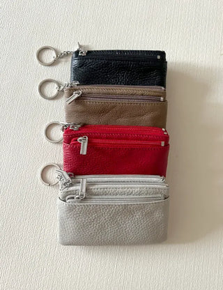 New Three-fold Cowhide Card Wallet Mini Pouch Keyring