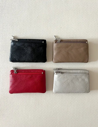 New Three-fold Cowhide Card Wallet Mini Pouch Keyring