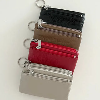 New Three-fold Cowhide Card Wallet Mini Pouch Keyring