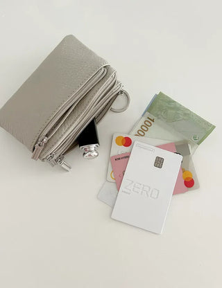 New Three-fold Cowhide Card Wallet Mini Pouch Keyring