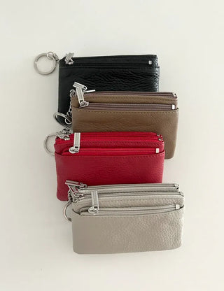 New Three-fold Cowhide Card Wallet Mini Pouch Keyring