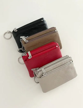 New Three-fold Cowhide Card Wallet Mini Pouch Keyring