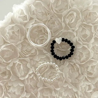 Set of 3 Mother-of-Pearl Heart Pearl Layered Bead Rings