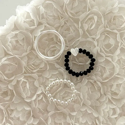 Set of 3 Mother-of-Pearl Heart Pearl Layered Bead Rings