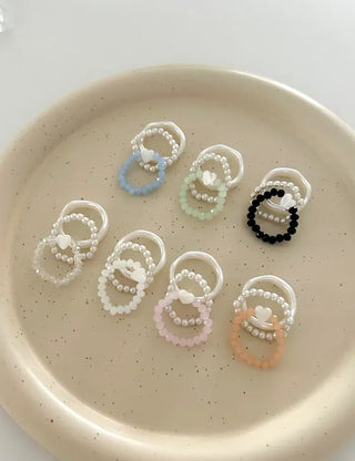 Set of 3 Mother-of-Pearl Heart Pearl Layered Bead Rings