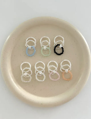 Set of 3 Mother-of-Pearl Heart Pearl Layered Bead Rings