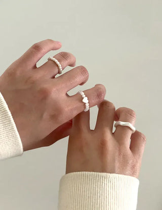 Set of 3 Mother-of-Pearl Heart Pearl Layered Bead Rings
