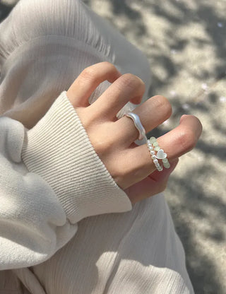 Set of 3 Mother-of-Pearl Heart Pearl Layered Bead Rings