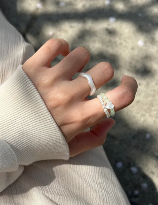 Set of 3 Mother-of-Pearl Heart Pearl Layered Bead Rings