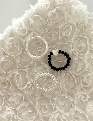 Set of 3 Mother-of-Pearl Heart Pearl Layered Bead Rings