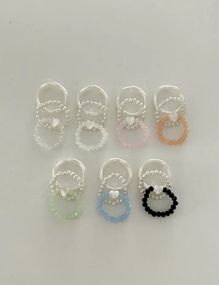 Set of 3 Mother-of-Pearl Heart Pearl Layered Bead Rings