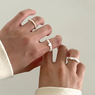 Set of 3 Mother-of-Pearl Heart Pearl Layered Bead Rings