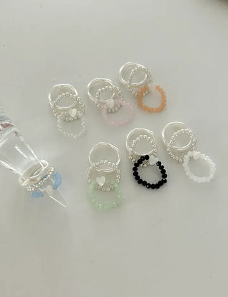 Set of 3 Mother-of-Pearl Heart Pearl Layered Bead Rings