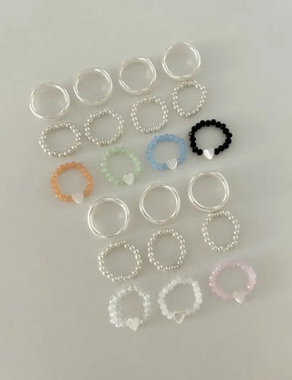 Set of 3 Mother-of-Pearl Heart Pearl Layered Bead Rings