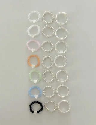 Set of 3 Mother-of-Pearl Heart Pearl Layered Bead Rings