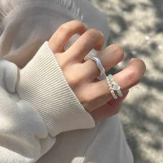 Set of 3 Mother-of-Pearl Heart Pearl Layered Bead Rings