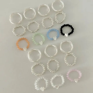 Set of 3 Mother-of-Pearl Heart Pearl Layered Bead Rings
