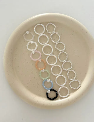 Set of 3 Mother-of-Pearl Heart Pearl Layered Bead Rings