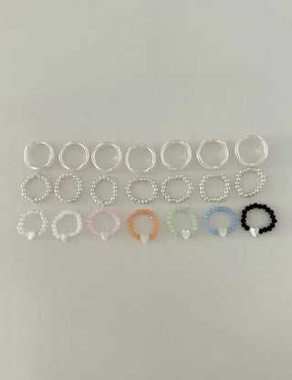 Set of 3 Mother-of-Pearl Heart Pearl Layered Bead Rings