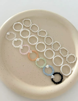 Set of 3 Mother-of-Pearl Heart Pearl Layered Bead Rings