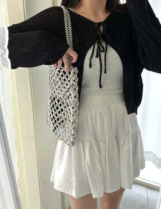 Silver shoulder bag, eco-bag style, metal bead bag