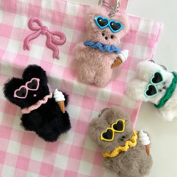 Sunglasses Rabbit Doll Keyring Summer Keyholder Bag Charm