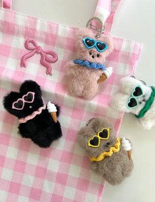 Sunglasses Rabbit Doll Keyring Summer Keyholder Bag Charm