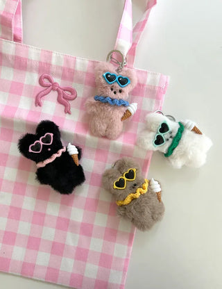 Sunglasses Rabbit Doll Keyring Summer Keyholder Bag Charm