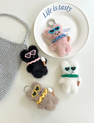 Sunglasses Rabbit Doll Keyring Summer Keyholder Bag Charm